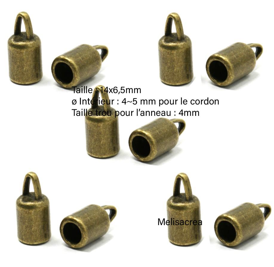10 Embouts 14x6.5 mm pour Cordon 4/5mm