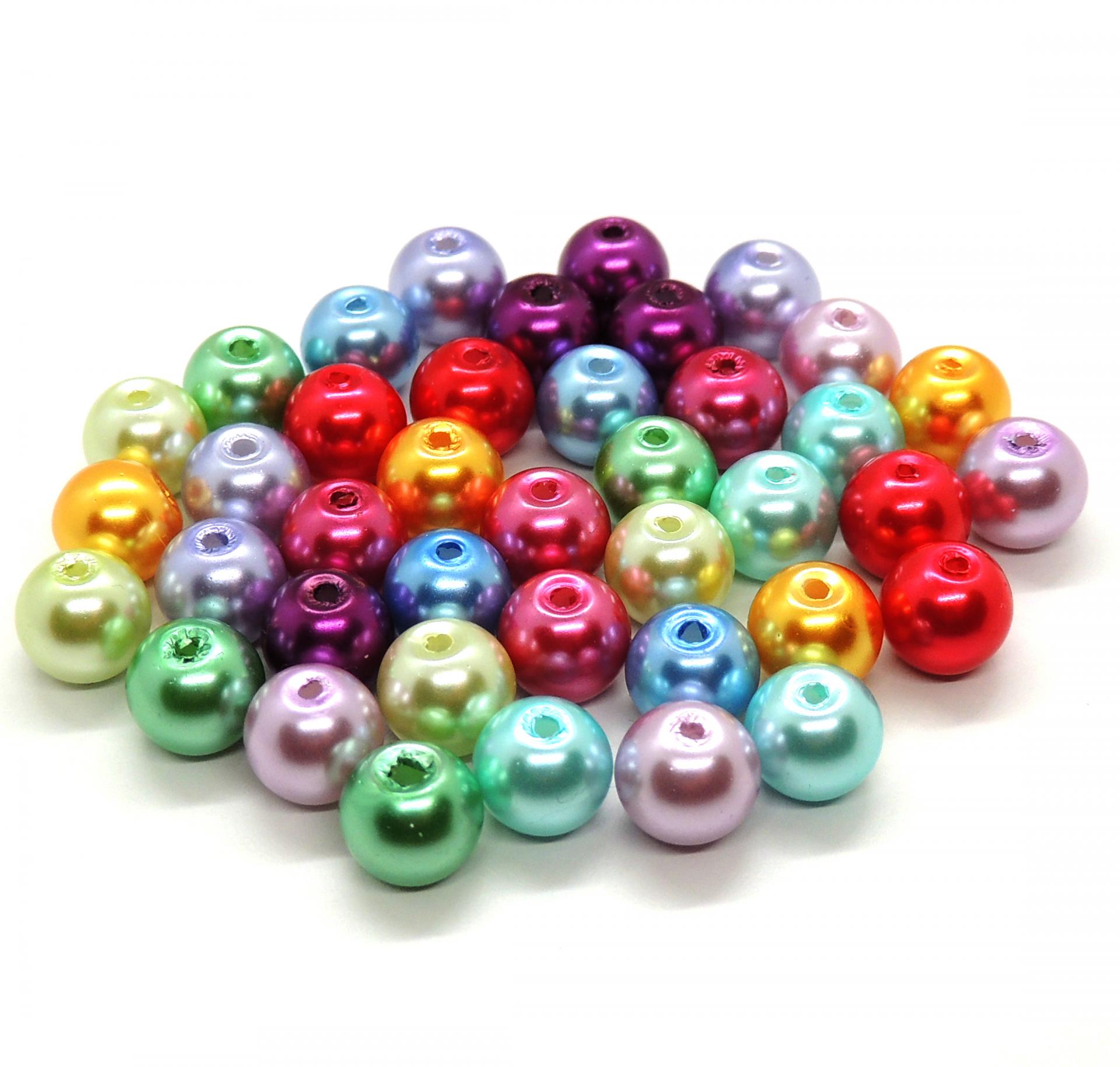 Lot de 40 Perles en verre nacré - 8mm, ton pastel